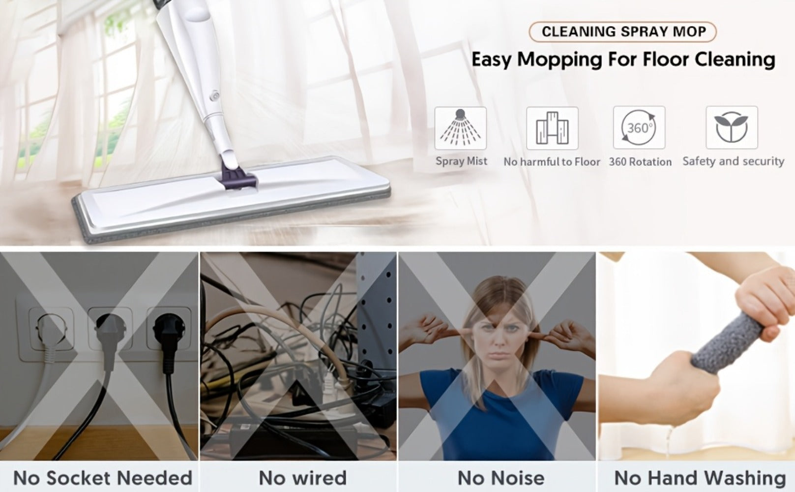 Spray Mop with 3 Washable Microfiber Carbon Fiber Pads Water Spraying Flat Mop Wet Dry Dual Use Floor Cleaning for Hardwood Laminate Tile Ceramic 4pc White