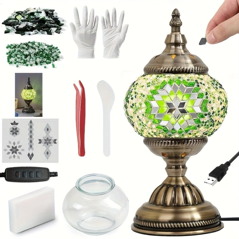 DIY Turkish Moroccan Mosaic Lamp Kit Handmade Glass Metal Brass Dimmable Bohemian Table Light for Bedroom Living Room Office Vintage Boho Decor Gift Multiple Colors 3-Color Adjustable Option