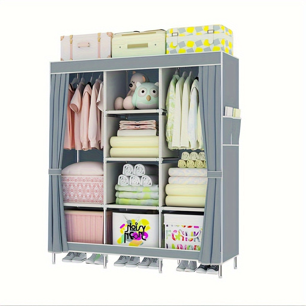 Portable Wardrobe Closet with Steel Frame & Non-Woven Shelves ¨C Dustproof Clothes Storage Organizer, Visible Grid Sections, 67x17.7x50.4 Inch Bedroom Wardrobe for Shoes, Clothes & Accessories