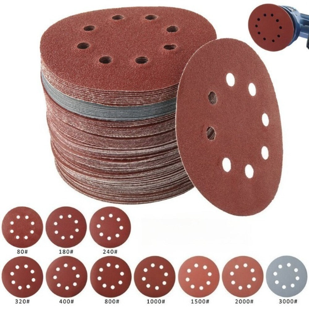 5 Inch Sandpaper 94 Pcs ¨C 8-Hole Hook & Loop Sanding Discs, Assorted Grits 80/180/240/320/400/800/1000/1500/2000/3000, Aluminum Oxide Abrasive for Car Polishing, Wood, Metal & Paint Removal (125mm)
