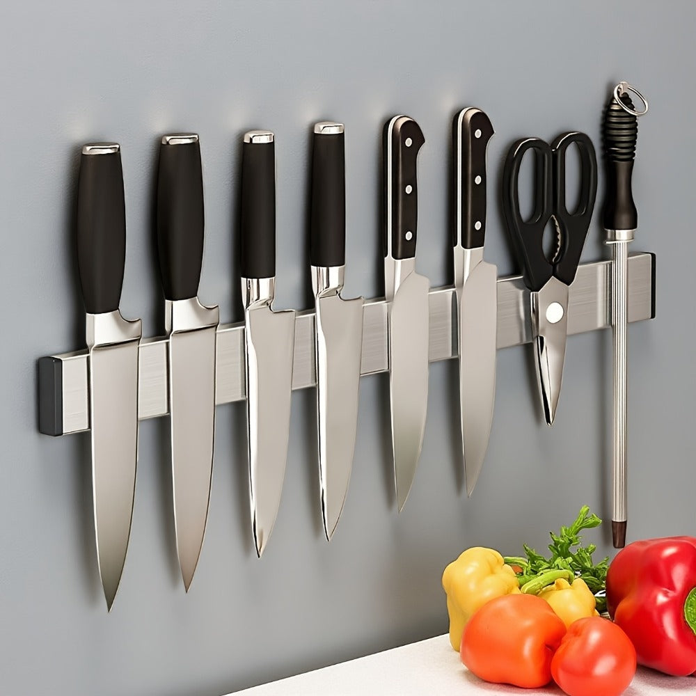 Magnetic Knife Holder Wall Mounted ¨C Stainless Steel Punch-Free Knife Strip Rack for Kitchen, Holds Chef Knife Santoku Bread Knife, No-Drill Knife Bar for Home Restaurant Kitchen Organization