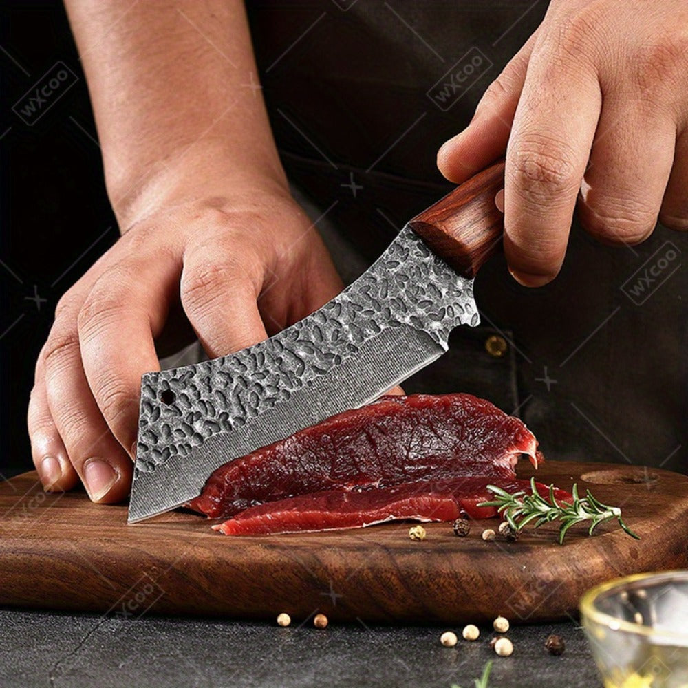 Viking Chef Knife Set 3/4pcs Hammered Stainless Steel Kitchen Knives ¨C Boning, Utility & BBQ Knife with Wooden Handle for Cooking, Camping & Outdoor