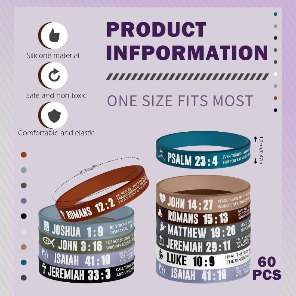 Bible Verse Silicone Wristbands 40pc Set Christian Inspirational Bracelets for Men Women Sobriety Easter Party Favors Charity Fundraising Religious Gift