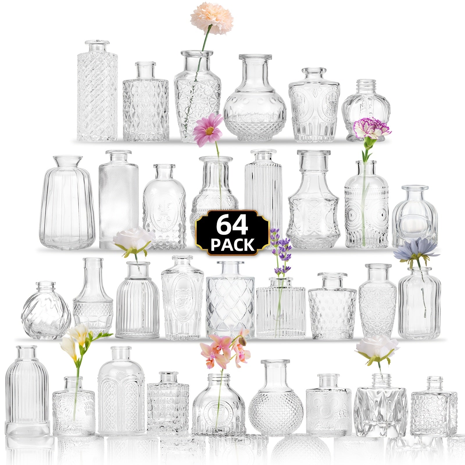 Glass Bud Vases Bulk - Small Flower Vases for Centerpieces, Rustic Wedding Table Decorations, Banquet, Party & Restaurant Decor, Aesthetic Home Decor for Halloween & Christmas, Set of 12/24/64