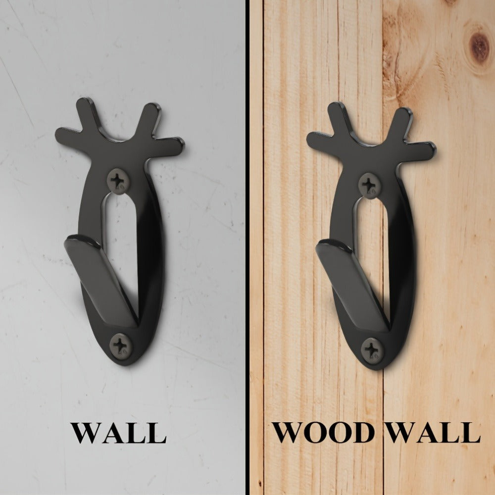 Deer Head Wall Hooks Set of 5 | Rustic Antler Wall Mount Coat Hook | Heavy Duty Steel | Entryway Bedroom Bathroom Balcony Home Decor