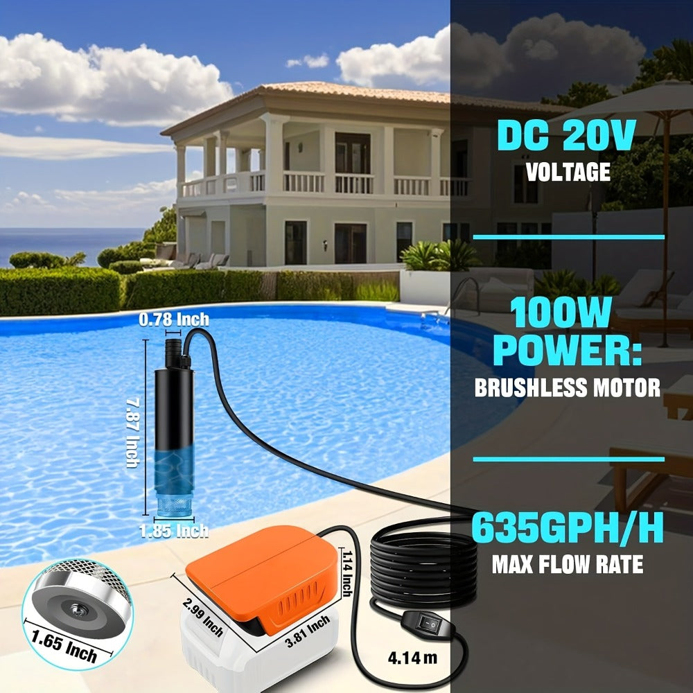 Cordless Water Transfer Pump for DeWalt 20V 60V Battery 635GPH IP65 Portable Sump Pump for Pool Cover Basement Garden RV Pond Camping Car Wash No Battery