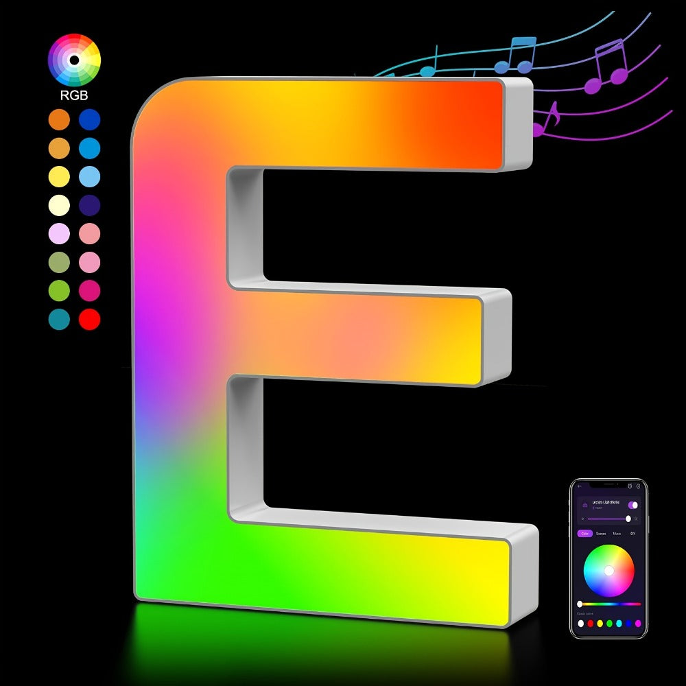 LED Letter Lights Music Sync - Colorful Flashing Marquee Alphabet Lights for Room Decor, Party, Bedroom, Festival & Camping, Numbers 0-9 & A-Z & Symbols Available, Night Light Wall Decoration