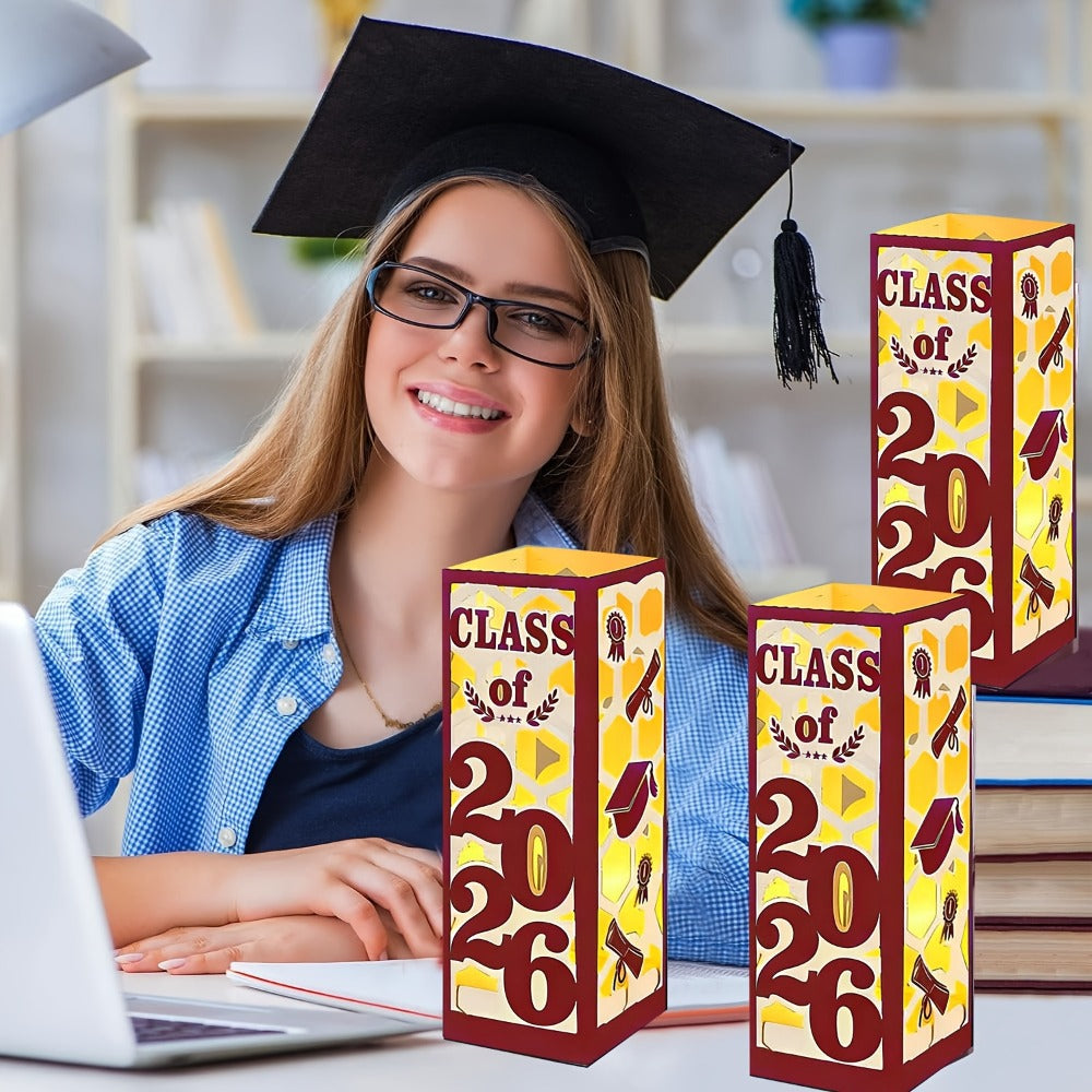 Graduation Centerpiece Set 6pcs Class of 2026 ¨C Decorative Lantern Box Table Decorations for High School & College Graduation Party, Photo Booth Props, Party Kit in Red Blue Green Purple Maroon