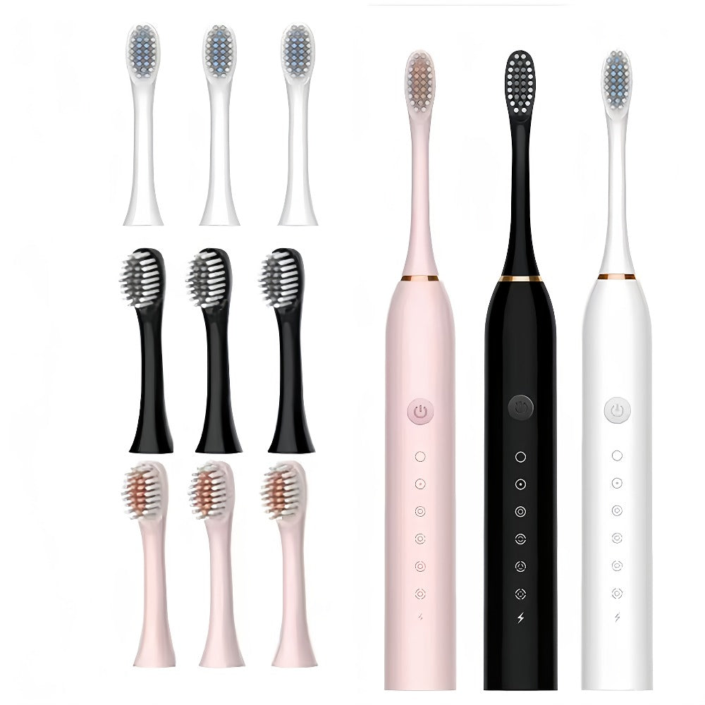 Rechargeable Electric Toothbrush with 6 Cleaning Modes & Smart Timer ¨C USB Sonic Toothbrush for Adults, Replacement Heads Included, 3 Colors, Whitens Teeth & Protects Gums, Great Family Gift