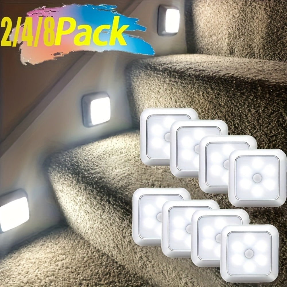 LED Night Light 4 Pack Motion Sensor Battery Powered Dusk to Dawn Smart Sensor Compact Nightlight Wall Mount Freestanding for Bedroom Bathroom Toilet Stairs Hallway Cool White