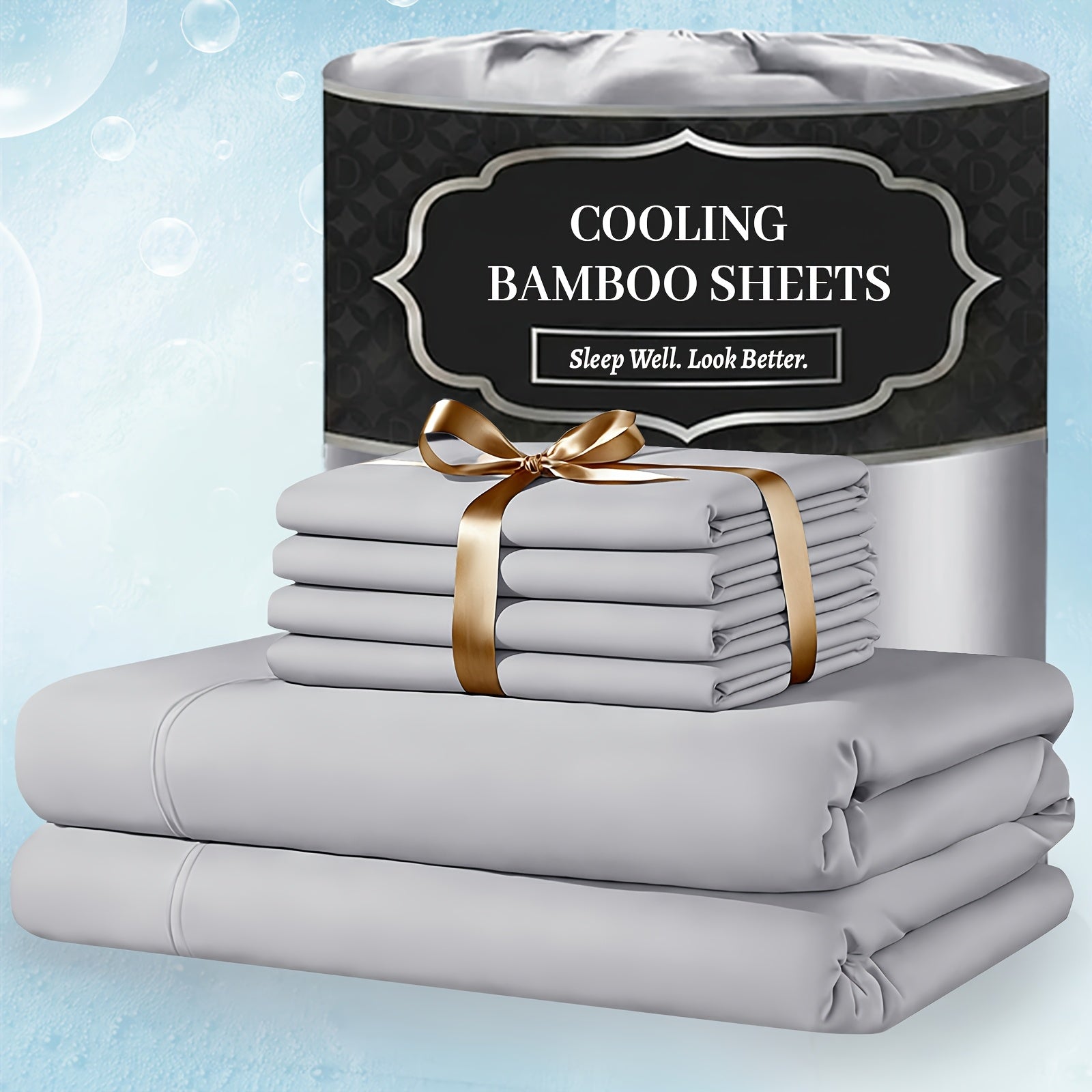 Bamboo Bed Sheet Set 4 Piece Extra Deep Pocket Cooling Breathable Soft Wrinkle Free Hotel Luxury Fitted Sheet Flat Sheet Pillowcases Twin Full Queen King