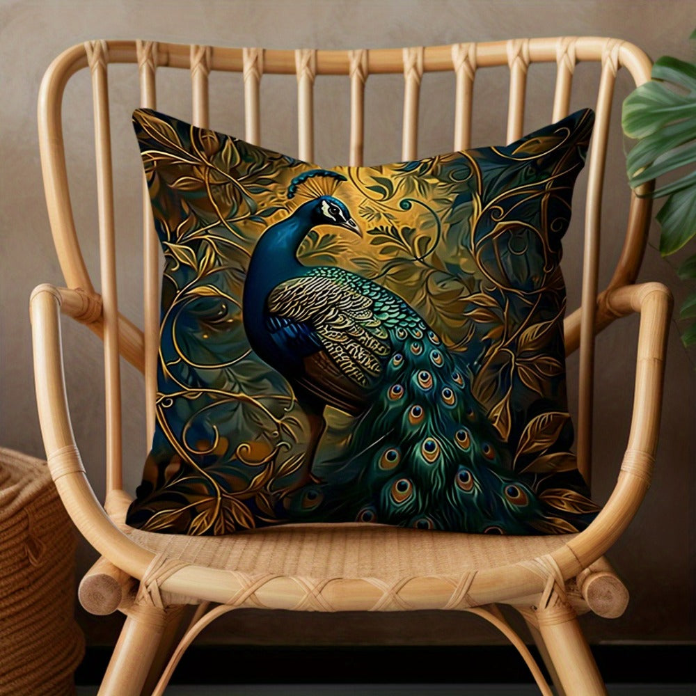 Cushion Covers 18x18 Set of 4 Vintage Peacock Oil Painting Boho Plush Throw Pillow Cases with Zipper Machine Washable for Living Room Bedroom Home Decor