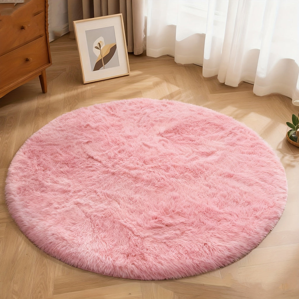Round Area Rug Soft Shaggy Plush Circle Rug Non-Slip Indoor Floor Mat for Living Room Bedroom Dorm Tie Dye Rainbow Multi-Color Multi-Size