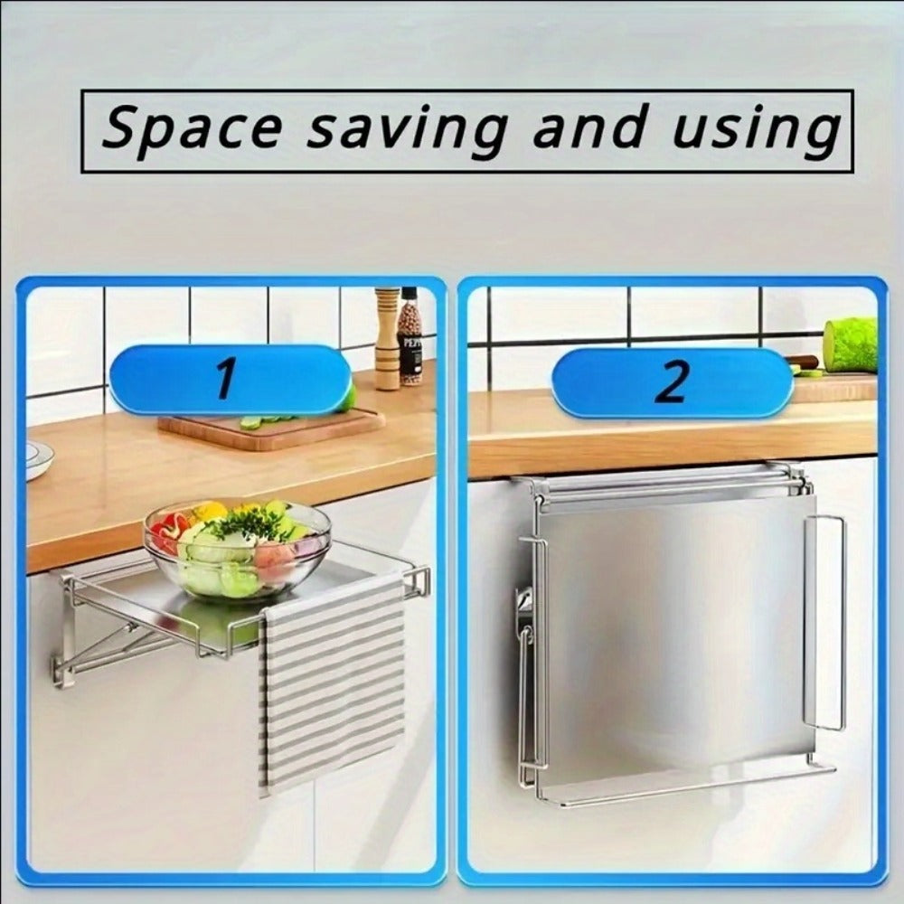 Foldable Stainless Steel Kitchen Storage Rack ¨C Cabinet Door Organizer & Countertop Shelf for Kitchen, Bathroom & Pantry | Space-Saving Multi-Use Hanging Rack