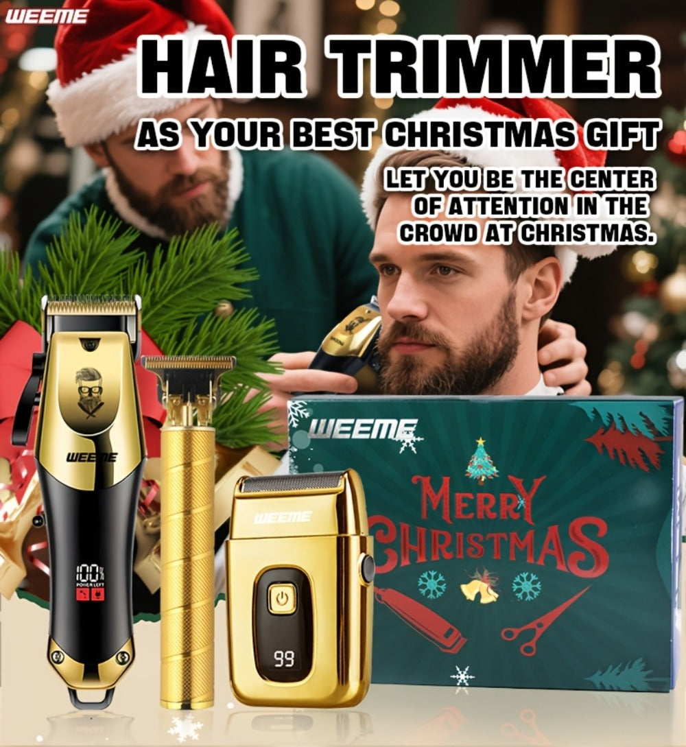 Professional Hair Clipper Set for Men ¨C 3pcs Golden Cordless Kit with Beard Trimmer & T-Blade Trimmer, Hair Cutting & Styling Tools, Ideal Birthday & Father¡¯s Day Gift for Men