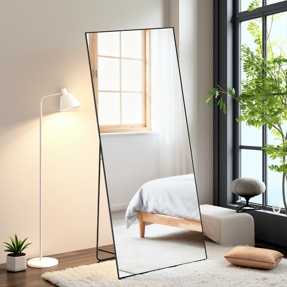 Full Length Mirror Floor Standing, Arched & Rect Body Mirror with Stand, Hanging or Leaning Wall Mirror, Aluminum Alloy Thin Frame for Bedroom Hotel Bathroom