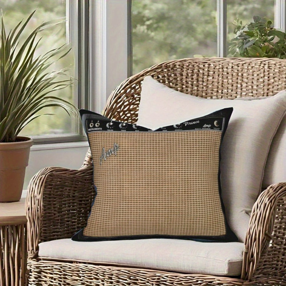 Throw Pillow Cover Guitar Amplifier Music Themed Decorative Cushion Case 18x18 Inch Zipper Polyester Machine Washable Gift for Guitarist Musician Living Room Bedroom Sofa Decor
