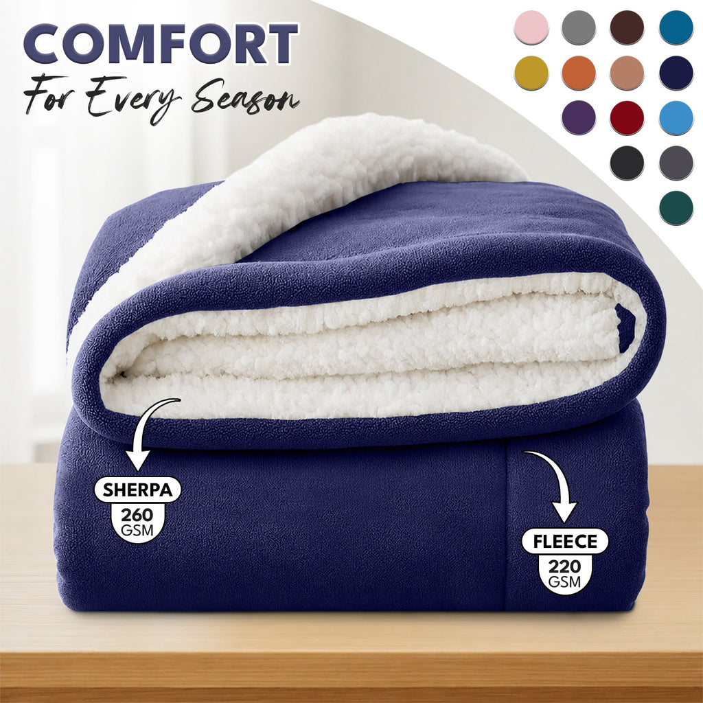 Sherpa Flannel Blanket ¨C Double-Layer Ultra Soft Warm Throw for Bed, Sofa & Bedroom Decor, Better Sleep, 14 Colors, 3 Sizes
