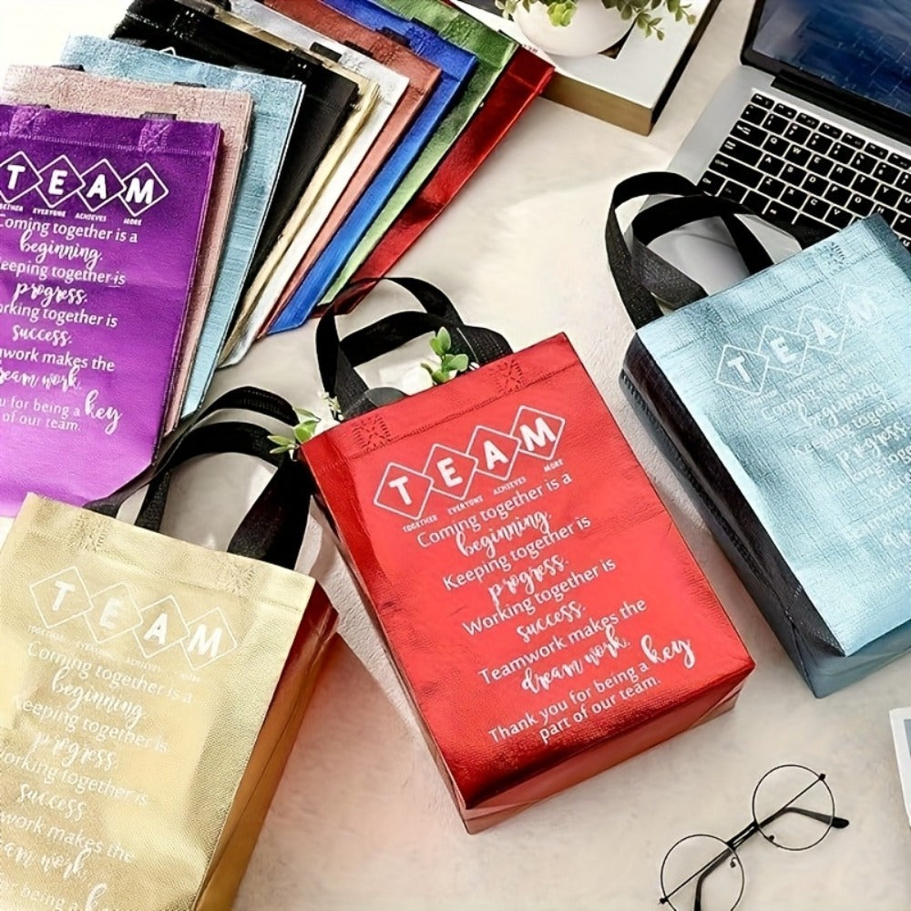 Gift Bags with Handles 15 Pack Reusable Fabric Tote Bags Inspirational Messages for Employee Appreciation Team Recognition Colleagues