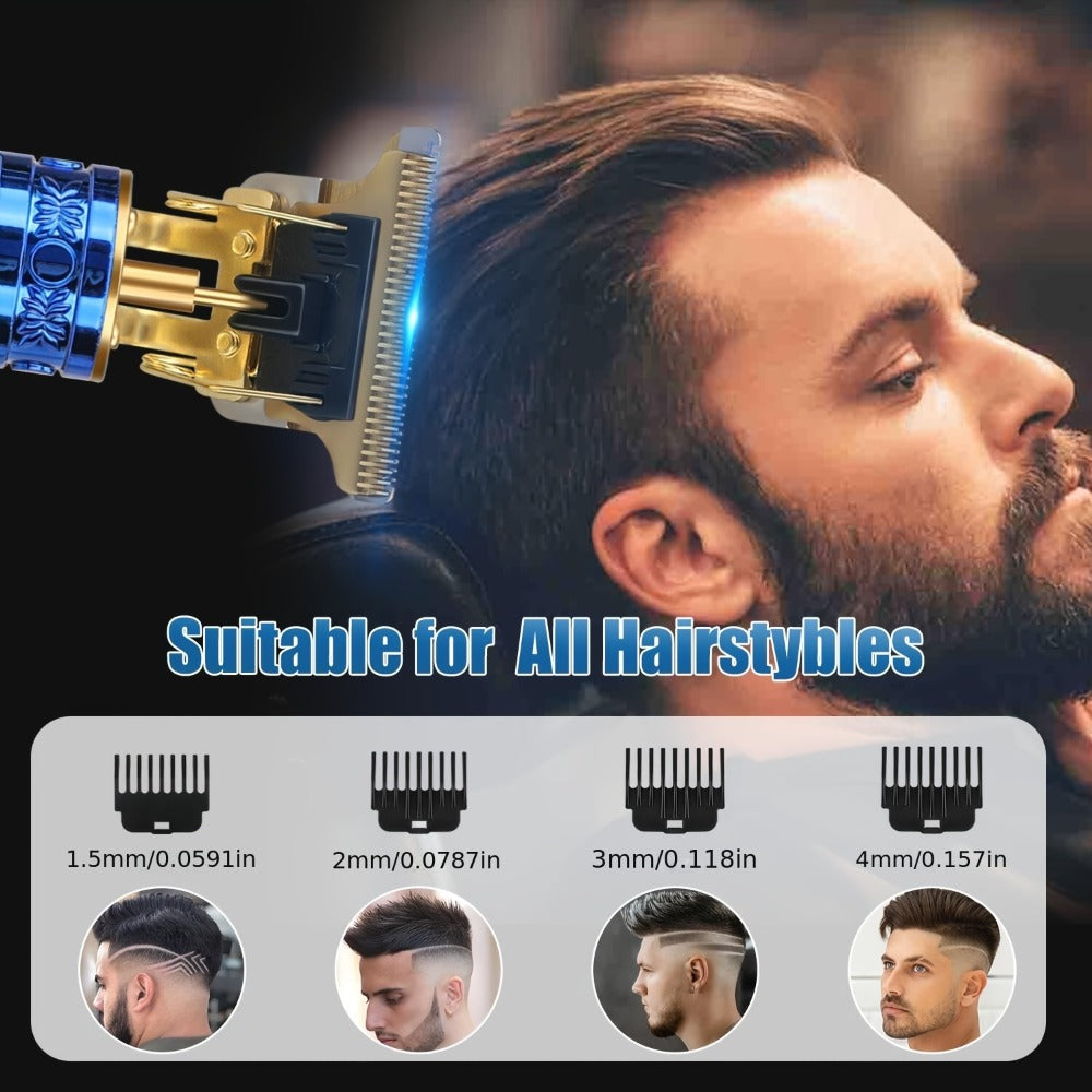 Cordless Hair Clipper for Men - Alloy Golden T-Blade, 4 Guide Combs, 120 Min Runtime, USB Rechargeable, Low Noise Constant Speed Motor, Skin-Friendly Fade & Carving Barber Trimmer