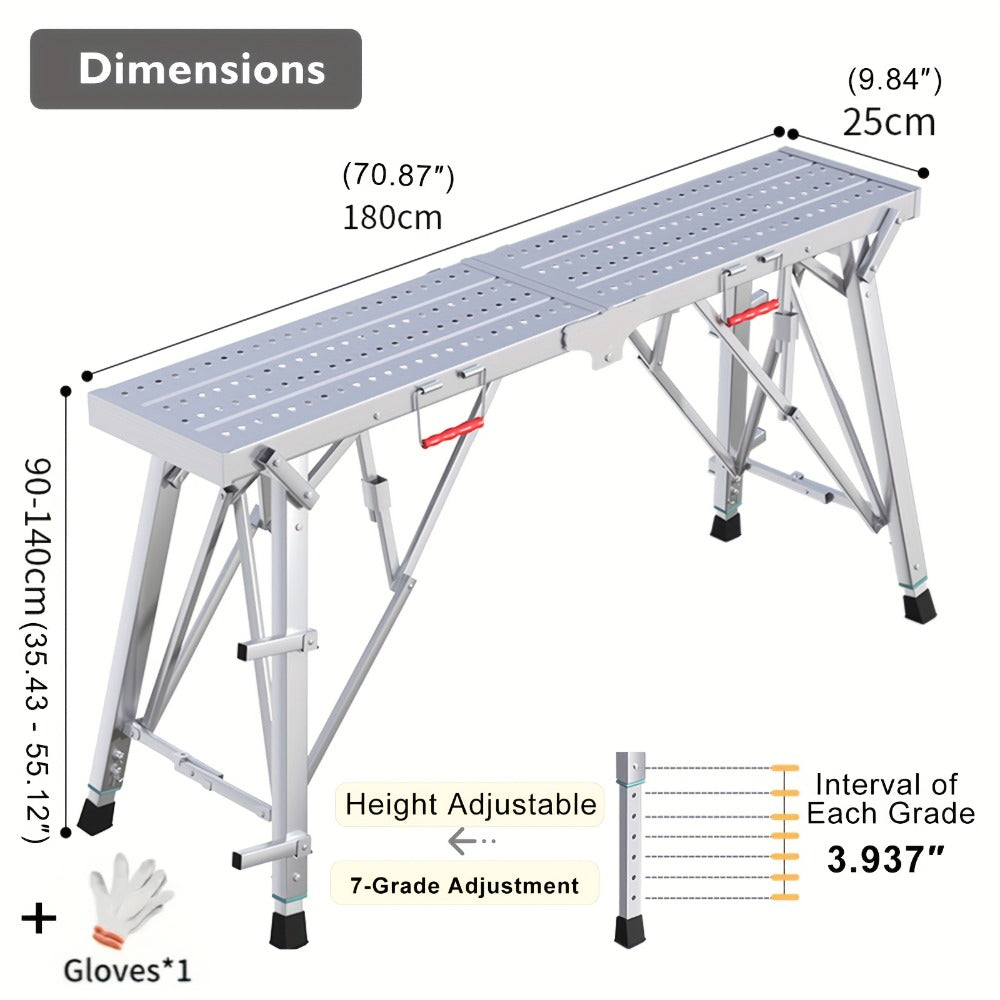 Adjustable Folding Scaffolding Work Platform 800 lbs, Portable Drywall Bench Step Ladder with Anti-Slip Feet & Safety Lock, Height 31.5¡±-49.2¡±, for Painting, Cleaning, Car Washing & Decorating