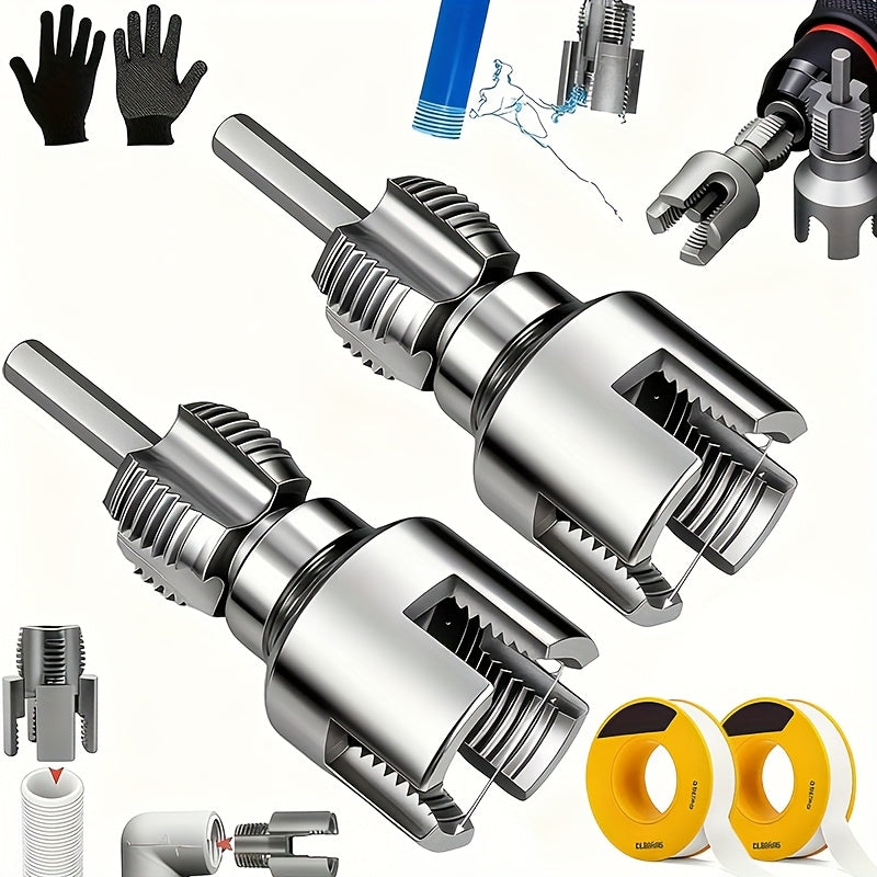 Pipe Thread Cutting Tool ¨C High-Speed Steel Electric Drill Compatible PVC & Steel Pipe Threader, Inside & Outside Threading for 1/2¡± & 3/4¡± Pipes, Professional Plumbing & DIY Kit