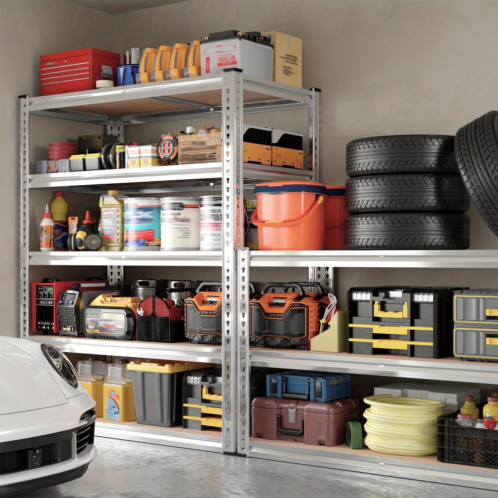 Heavy Duty Garage Shelving 5-Tier Metal Storage Shelves 3020LBS Capacity Adjustable Steel Shelf Unit for Garage Basement Warehouse Easy Assembly Black Silver