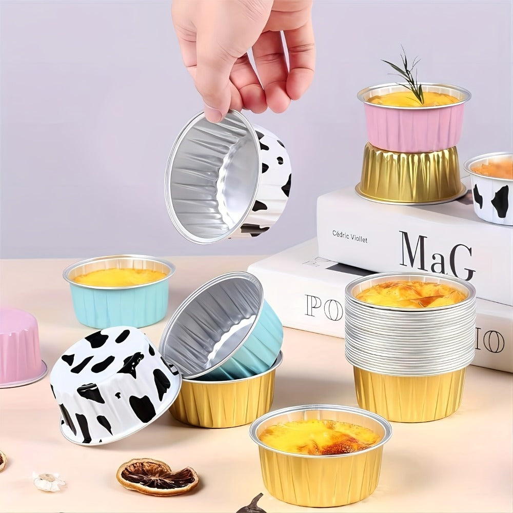 Aluminum Foil Baking Cups with Lids, Disposable Cupcake Molds with Spoons, Oven Safe Foil Dessert Cups for Pudding Muffins Mousse, Party Baking Supplies for Weddings Birthdays, 30 or 50 Sets