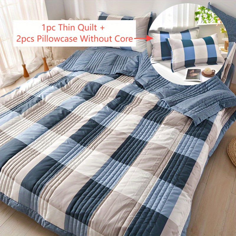 Quilt Set 3 Piece Summer Cooling ¨C Floral Printed Thin Comforter with 2 Pillowcases, Soft Skin-Friendly Bedding for Twin Full Queen King, All Season Lightweight Blanket for Bedroom Hotel Guest Room