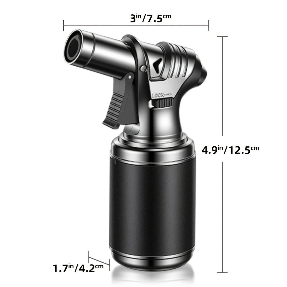 Big Tank Kitchen Butane Torch Lighter Adjustable Flame & Safety Lock - Refillable Blow Torch with Refill Adapters for Creme Brulee, BBQ, Desserts & Baking | Butane Not Included
