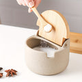 Ceramic Seasoning Pot Set with Lid & Spoon ¨C Salt Pepper Spice Jar Container with Tray Kitchen Condiment Storage Organizer for Counter Cooking Accessories Housewarming Gift