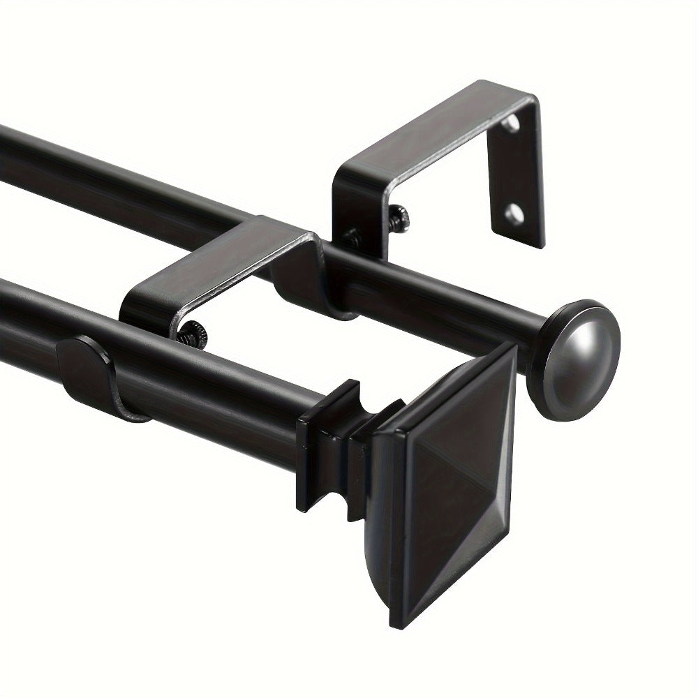 Double Curtain Rod Set with Square Urn Finials Adjustable Double Drapery Rod 5 Finishes 2 Sizes Window Curtain Hardware Easy Install