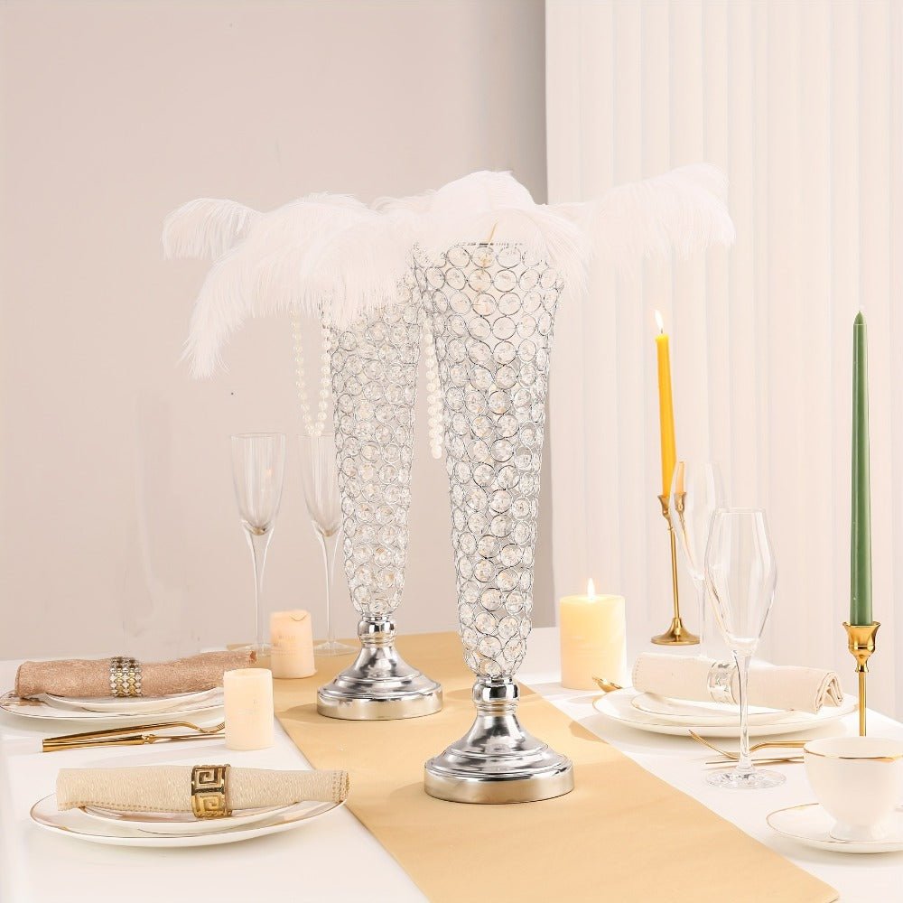 Crystal Trumpet Flower Vase Centerpieces for Wedding Table ¨C Bling Wrought Crystal Vases for Party, Anniversary, Birthday, Banquet & Home Decor, Gold & Silver, 2pcs or 10pcs Set