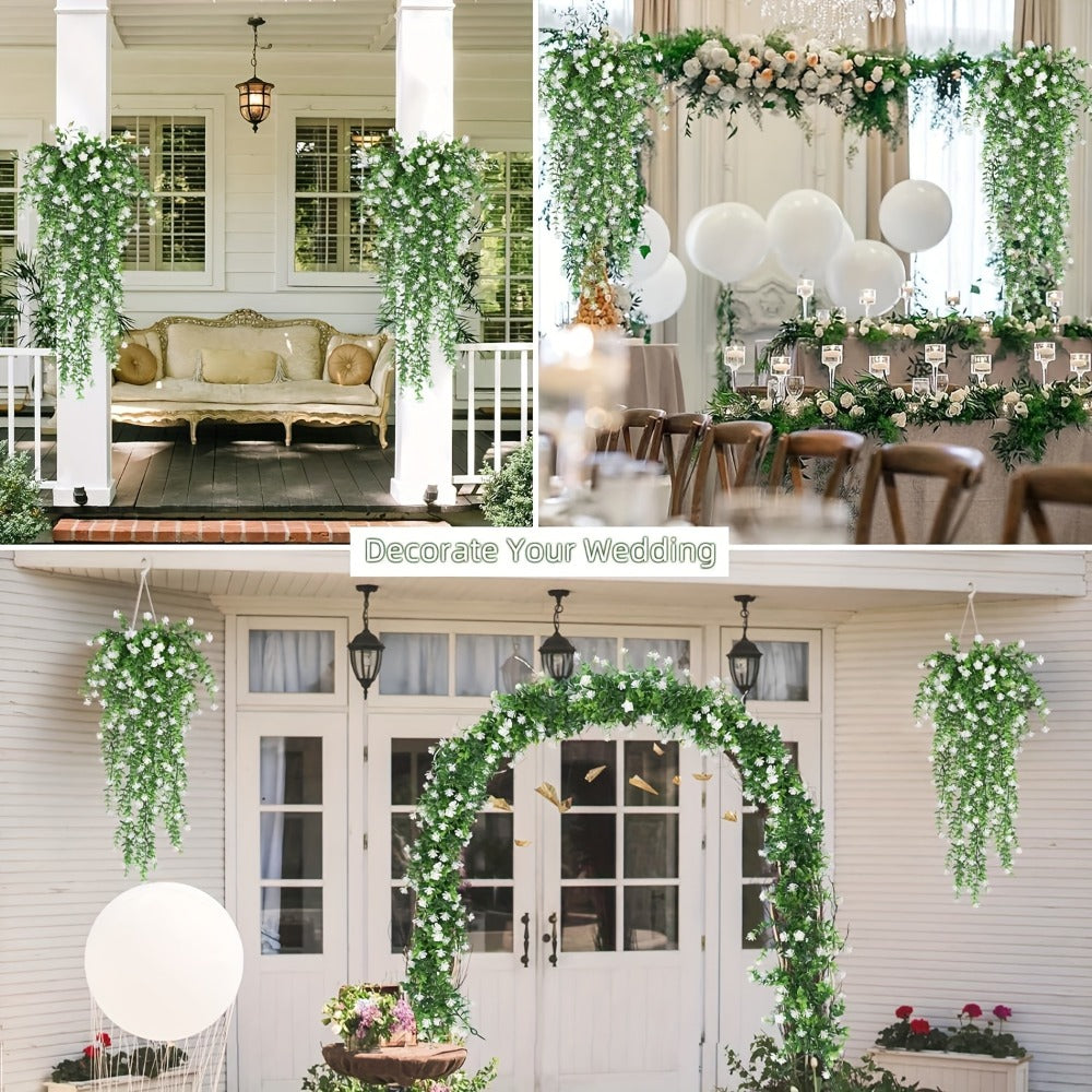 Artificial Hanging Plants UV Resistant Faux Flowers Vine Fake Ferns - 10 Bunches Indoor Outdoor Wedding Patio Balcony Home Decor