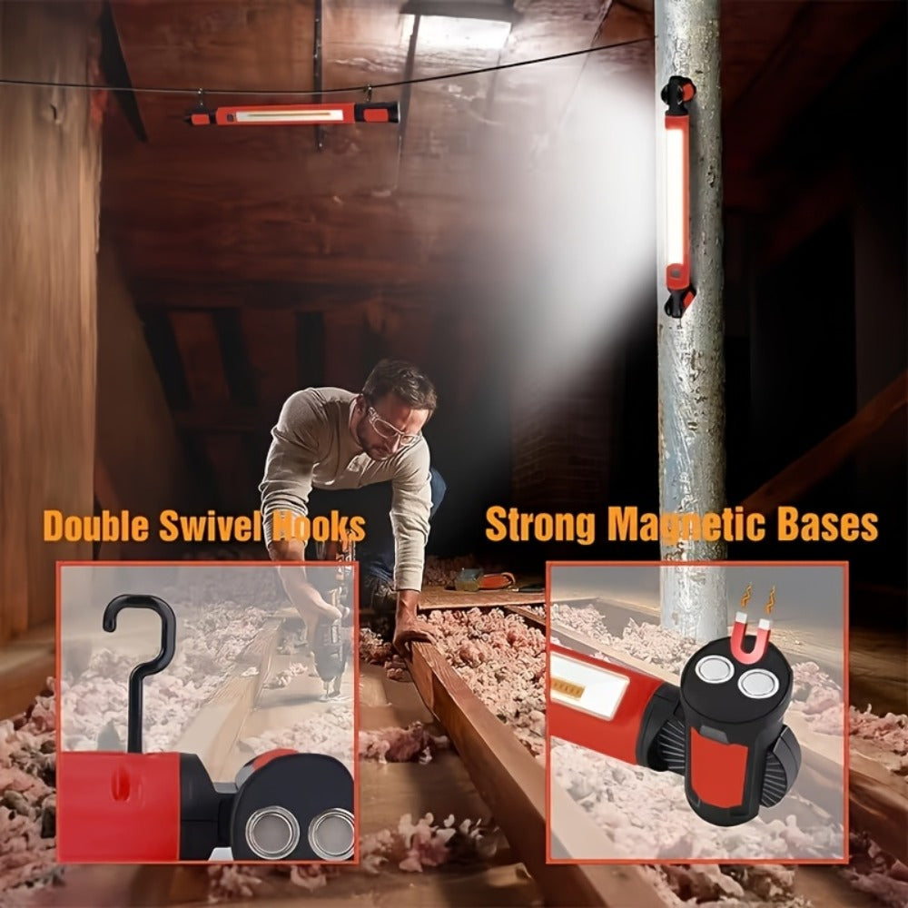 LED Work Light Bar 3000LM Rechargeable Construction Site Lighting Lamp ¨C Hanging Hook, Portable Underhood Work Light for Auto Repair, Garage, Mechanical Maintenance & Emergency Use ¨C Single & 2-Pack Options