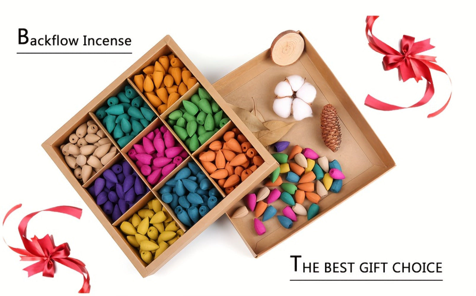 Backflow Incense Cones 360pcs Waterfall Smoke Effect Natural Scents Rose Jasmine Lavender Tulip for Incense Burner Meditation Yoga Gift