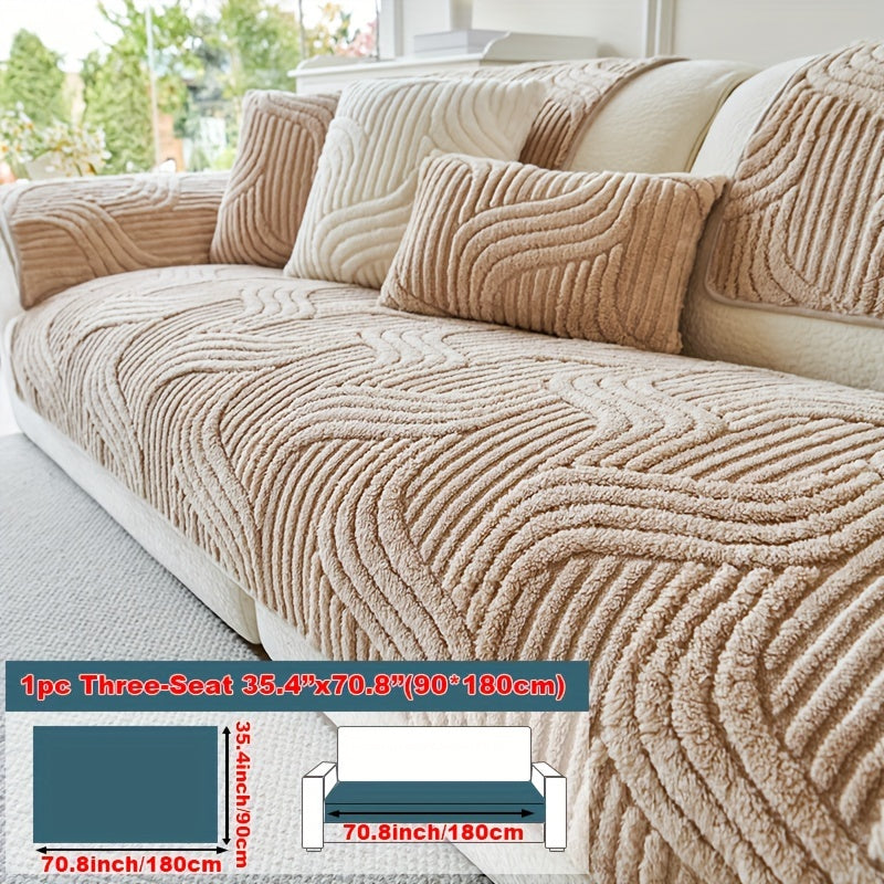 Stretch Velvet Sofa Cover Non-Slip | Plush Shu Velveteen Couch Slipcover, Modern Luxury Pet Friendly Machine Washable, 2 3 4 Seat, Armrest & Pillowcase, Living Room Bedroom Office