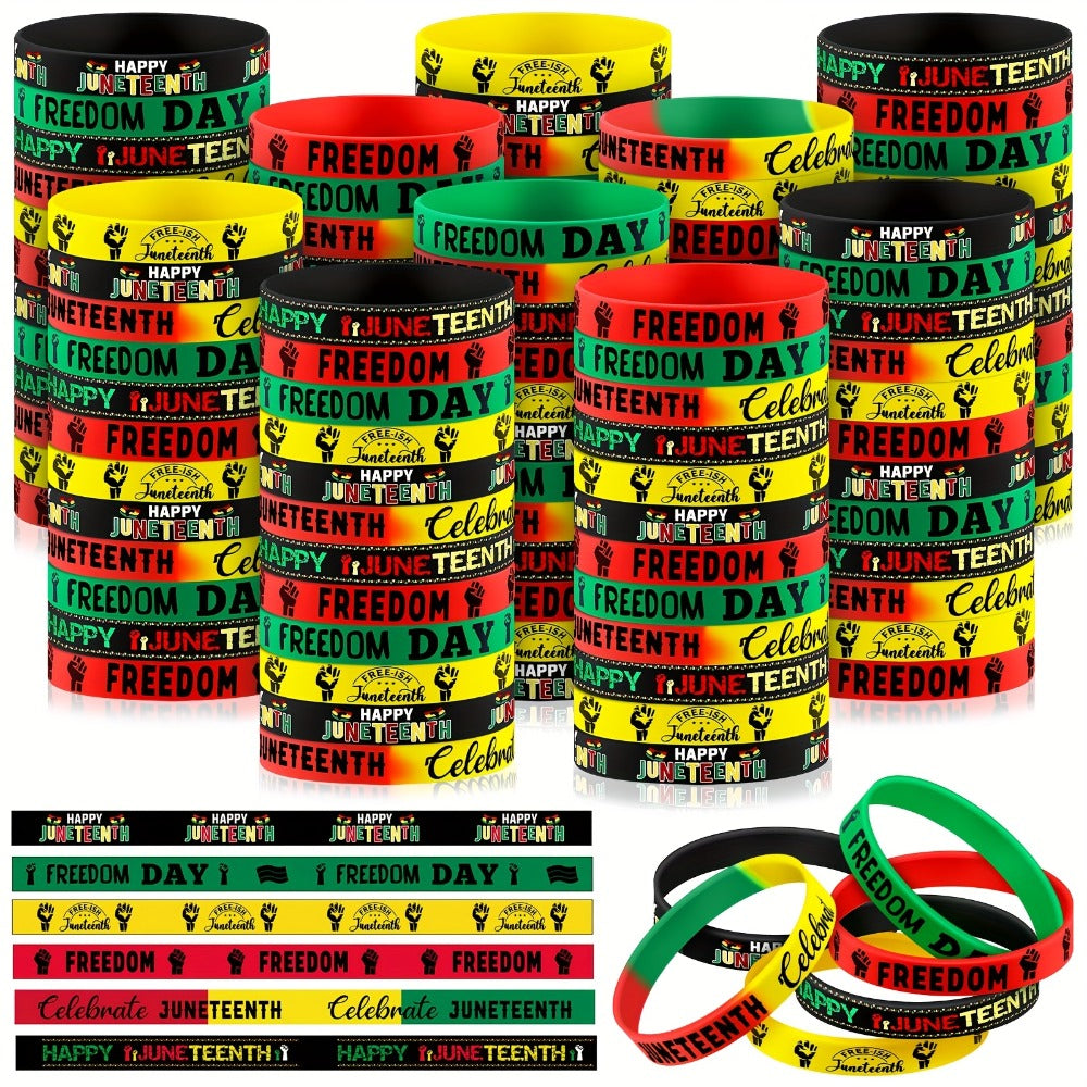 Juneteenth Bracelets Bulk 120pcs 1865 Black Freedom Day Wristbands Happy Juneteenth Party Favors Black American Independence Bracelets for Adults Classic Style Gift for Her Him