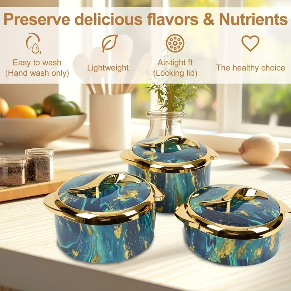 Insulated Casserole Dish Set 3-Piece Thermal Food Warmer with Lids, Stainless Steel Serving Bowls for Hot & Cold Food, Buffet Hotpot Tableware Set for Entertaining Dining Table
