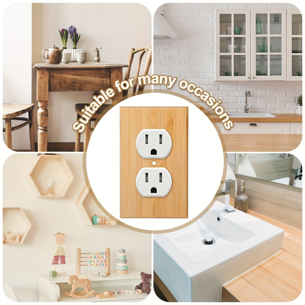 Wood Light Switch Panel Covers Set of 10 ¨C Bamboo Solid Wood Socket Plates 4.5x2.76in, Double Hole, for Bedroom Kitchen Home Wall Decor