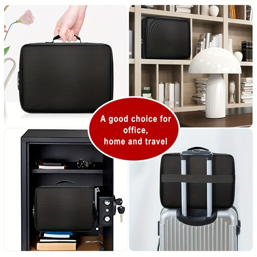 Fireproof Document Organizer Bag with Combination Lock Multi-Compartment Portable File Storage for Home Office Travel Cards Gadgets