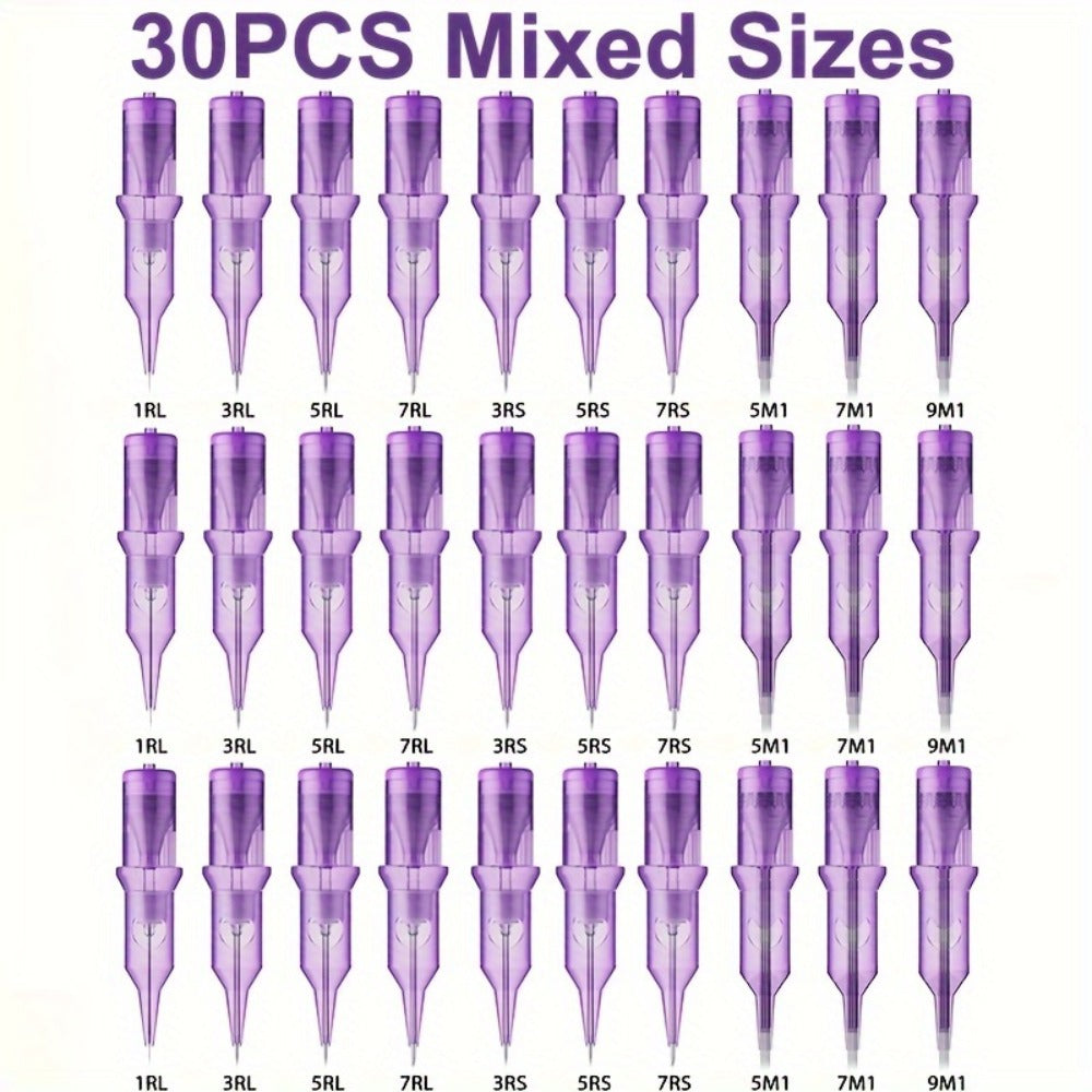 Disposable Tattoo Needles Mixed Size Sterilized RL RS M1 0.35mm ¨C Safety Tattoo Needle Set for Tattoo Artists and Beginners, Body Art Supplies 30 40 100 Piece Bulk Pack