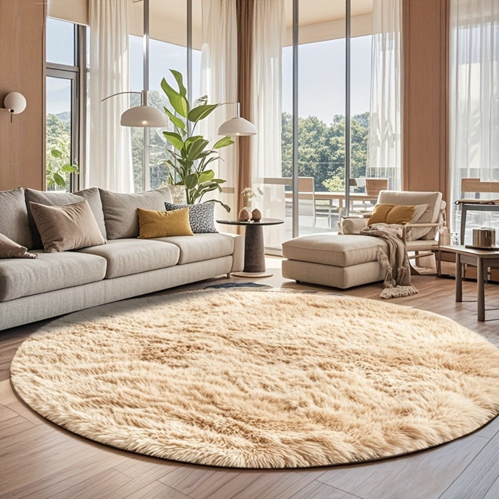 Round Faux Fur Area Rug - Soft Plush Circle Carpet for Living Room Bedroom, Machine Washable, Multiple Colors & Sizes