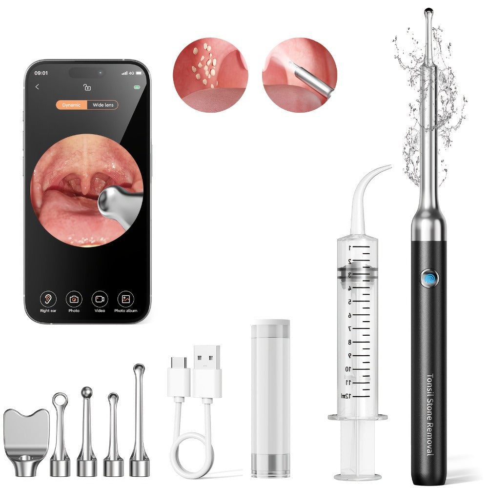 Intelligent Visual Tonsil Stone Removal Kit ¨C 1080P HD Camera, 6 LED Lights, Wi-Fi & App Connection, Multi-Accessory Oral Inspection Tool for All Ages