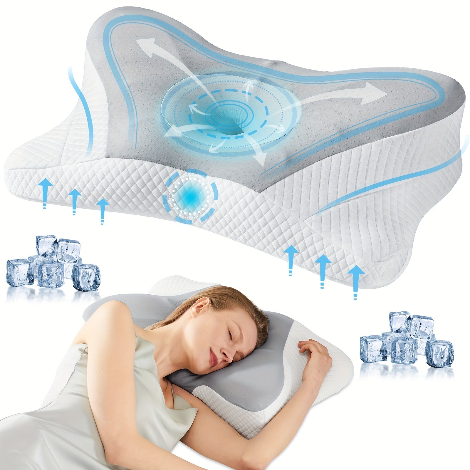 Memory Foam Cervical Pillow Ergonomic Contour Neck Support Orthopedic Bed Pillow for Side Back Stomach Sleepers with Cooling Pillowcase Queen King