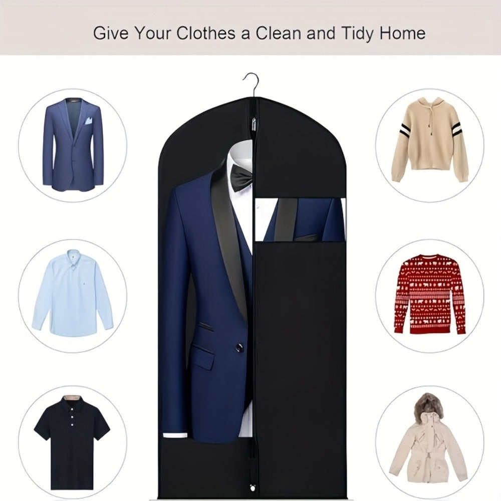 Garment Bags with Zipper Closure & Dust Protection for Suits Dresses Shirts ¨C Set of 5 Reusable Black Cover Bags