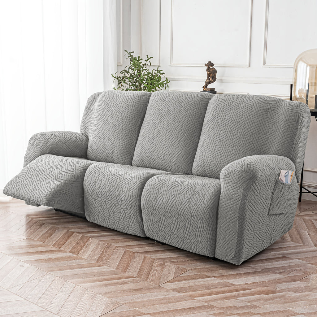 Recliner Sofa Slipcover Set 8pcs 3-Seat Jacquard Furniture Protector with Pocket Flexible Soft Slide Sleeve Cover for Sofa Couch Office Living Room Home Decor Multiple Colors
