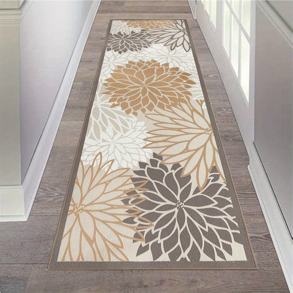 Floral Medallion Runner Rug Non-Slip Machine Washable ¨C Low-Profile Hallway Carpet for Entryway, Laundry Room & Bathroom ¨C Brown & Grey, 2x6, 2x8, 2x10 Ft
