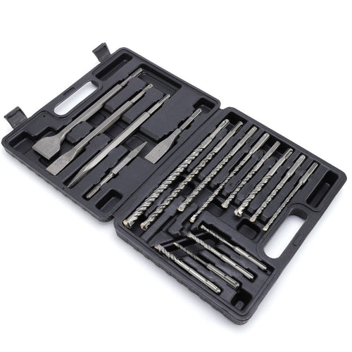 17PCS SDS Plus Hammer Drill Bits and Chisel Set Carbide-Tipped Masonry Drill Bits for Concrete Stone Brick with Portable Storage Case Professional Rotary Hammer Bit Kit