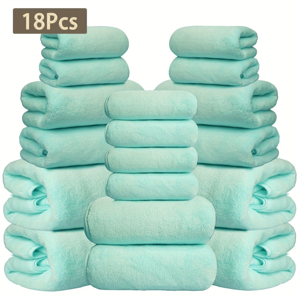 Coral Velvet Bath Towel Set 18pcs ¨C 4 Bath Towels 4 Hand Towels 10 Washcloths Hotel Quality Soft Absorbent